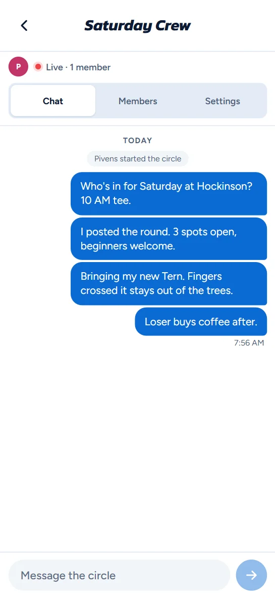 A Live Circle group chat about Saturday's round